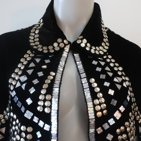 NWT Tina Demel Black Velvet Mirrored Embellished Peter Pan Collar Capelet OS - Picture 5 of 14